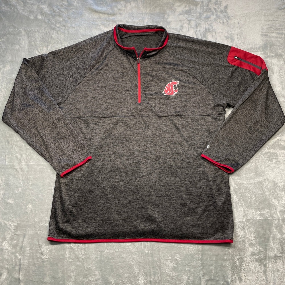 Washington State Cougars WSU Quarter Zip Pullover Men's Gray Red Athletic XL